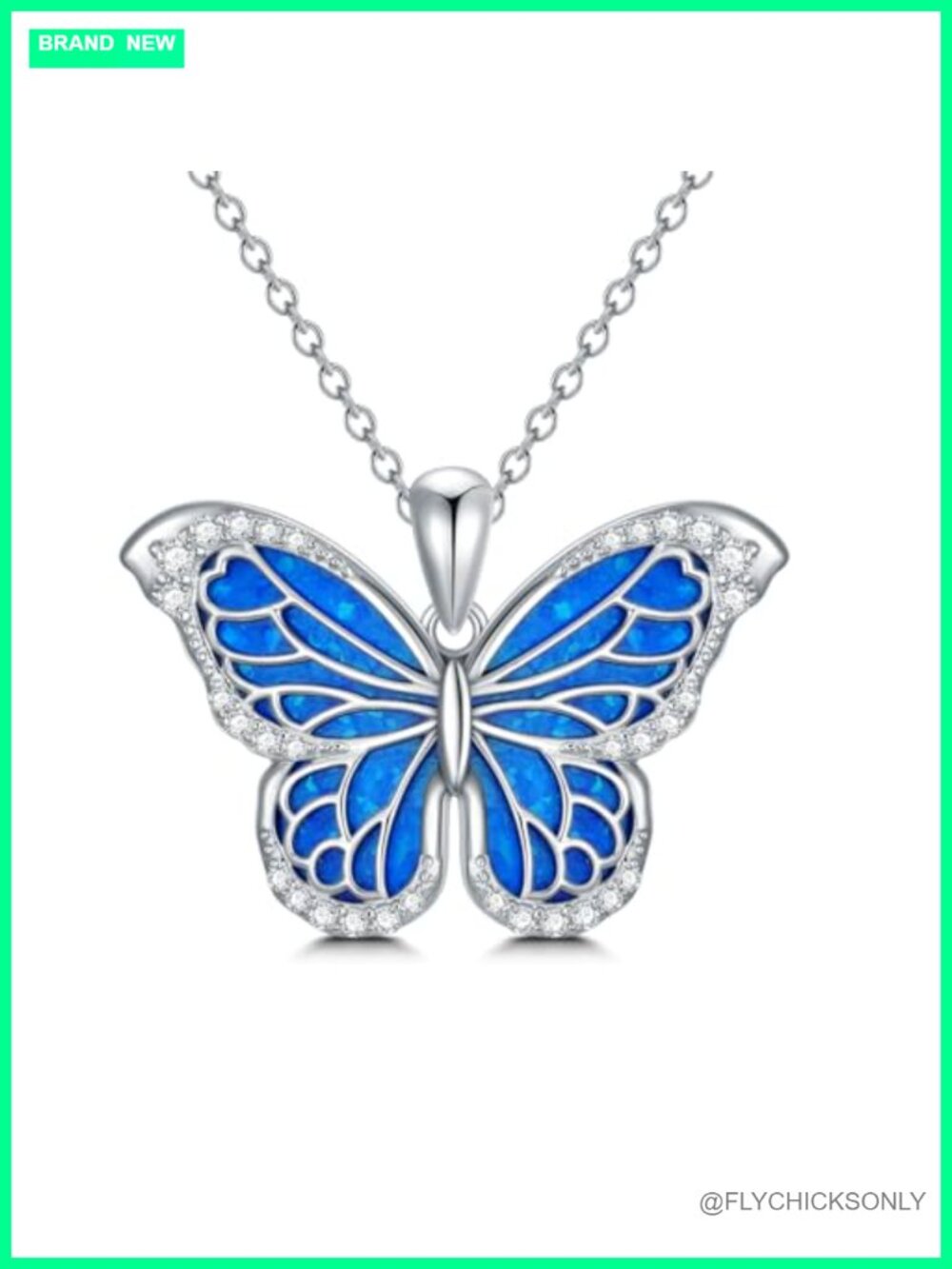 Sterling Silver 18K White Gold Plated Butterfly Pendant Necklace 20 Inch